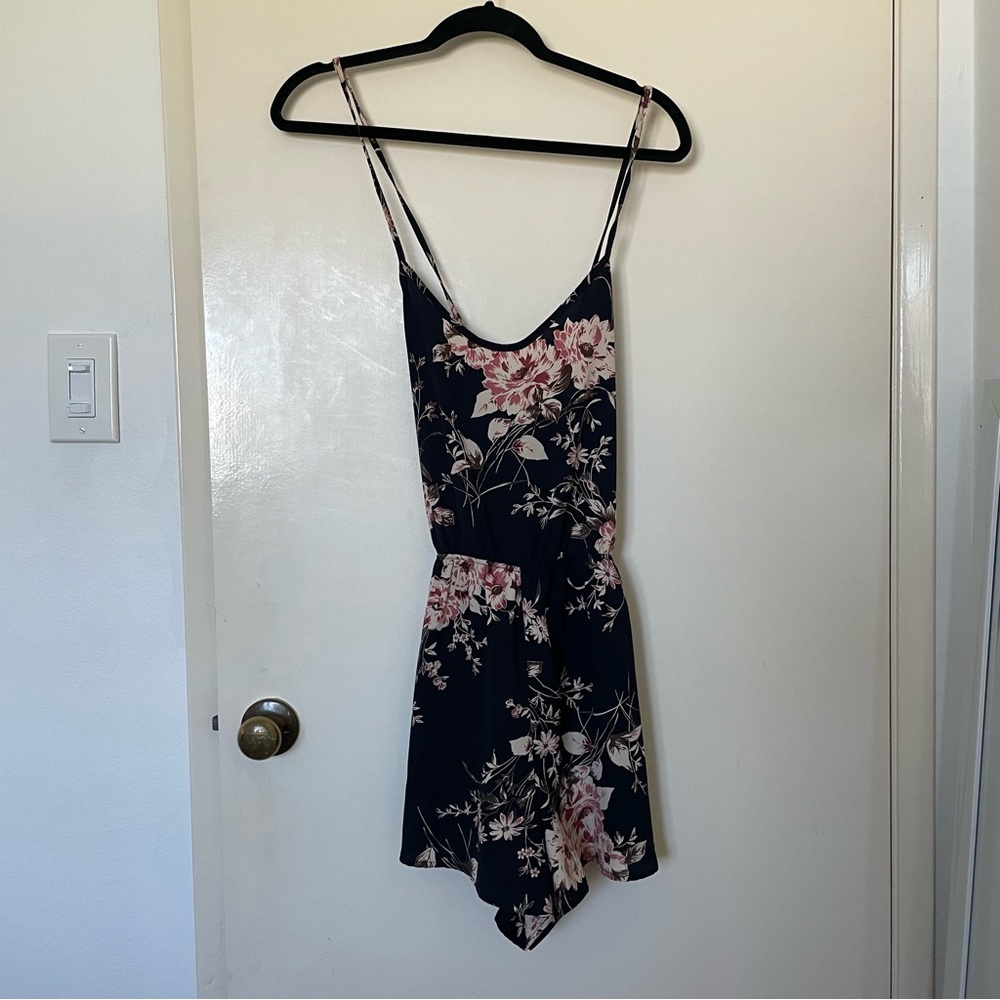 Navy and Pink Floral Flowy Romper size L